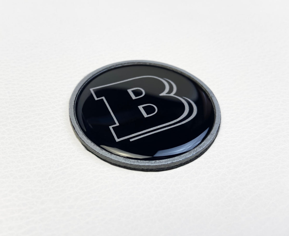 2-component-metallic-carbon-yellow-Brabus-badge-logo-emblem-53mm-for-hood-scoop-Mercedes-Benz-W463A-W464-G-Class  — Kubay Design