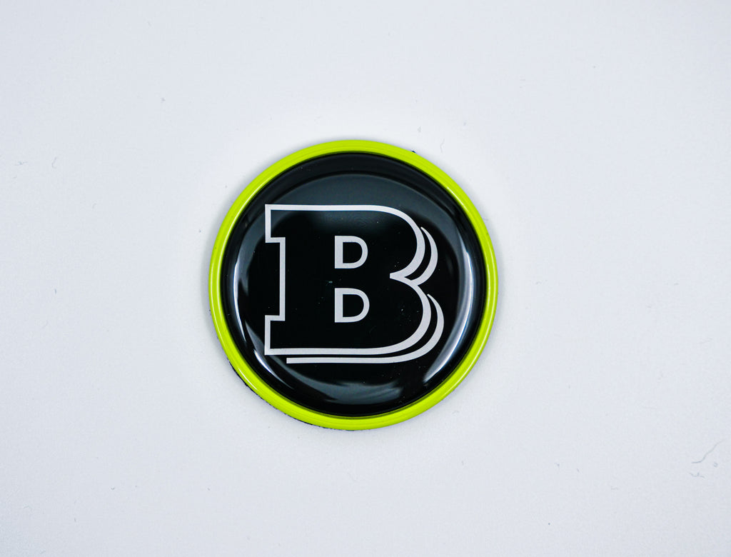 2-component metal lime green Brabus badge logo emblem 55mm for hood scoop Mercedes-Benz W463, W463A, W464 G-Class
