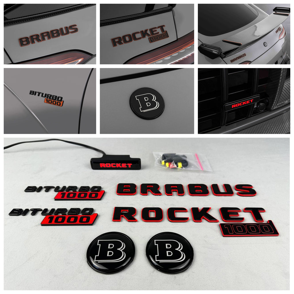 Full Metal Brabus Rocket 1000 "1 of 25" emblems set for Mercedes-Benz AMG GT 63 S E Performance