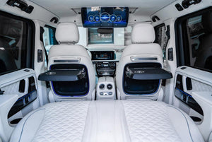 Interior seatback trim with reclining tables, LED lighting and wireless charging for Mercedes G Class W463A