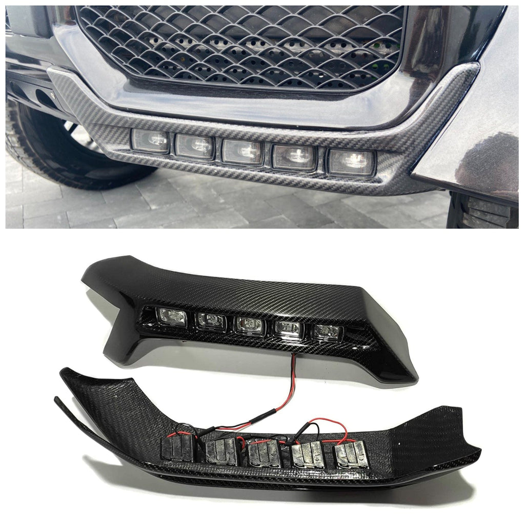 4x4 Squared carbon front AMG bumper lip spoiler with original LEDs for Mercedes W463 G Wagon
