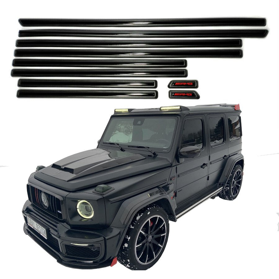 AMG style Side Black Piano Moldings INSERTIONS ONLY 10pc Set for Mercedes-Benz G-Wagon W463A G63 G500
