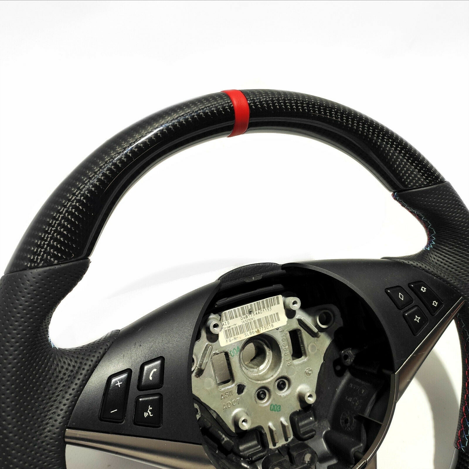 BMW E60 Steering Wheel Carbon Fiber Leather Red Stripe Flat Bottom