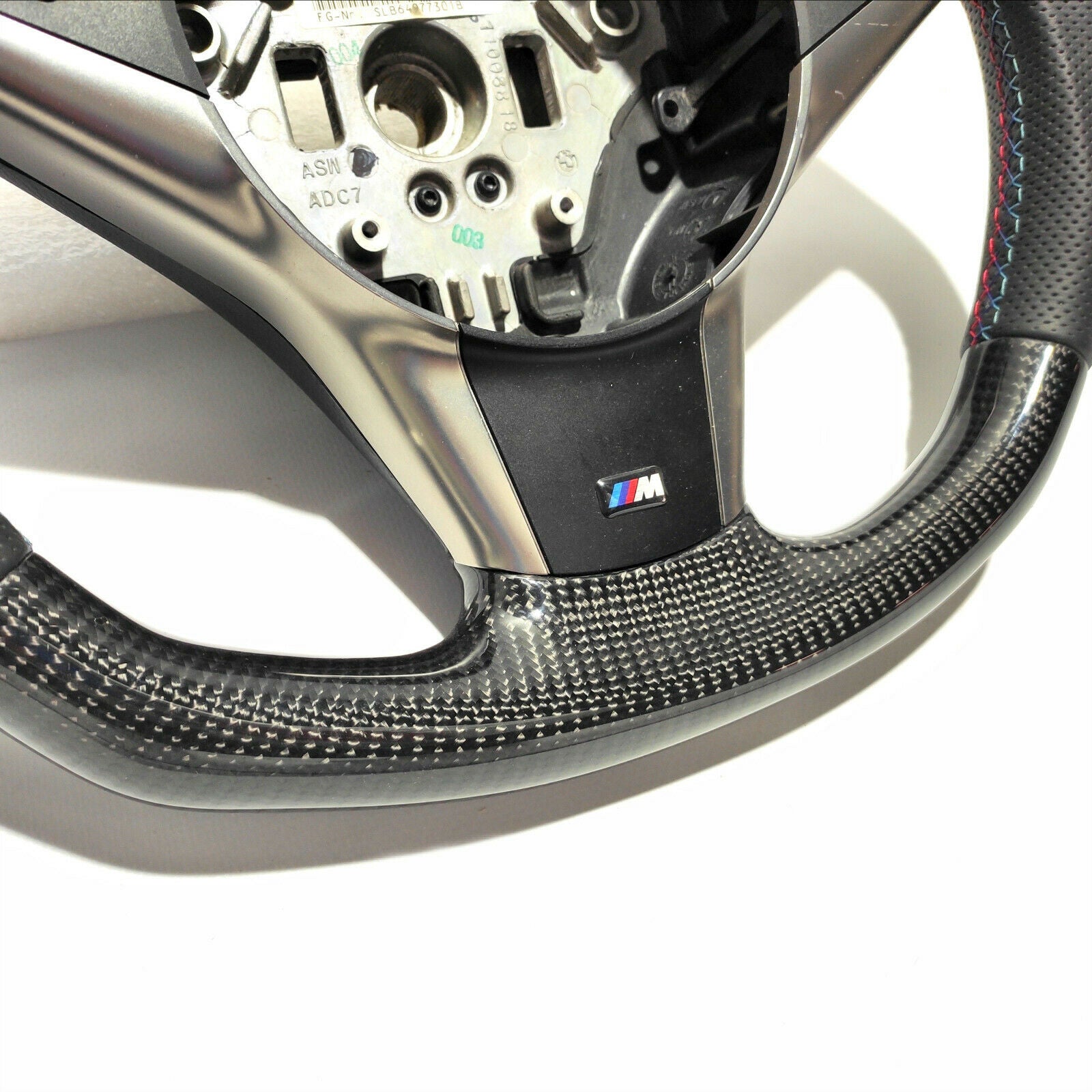 BMW E60 Steering Wheel Carbon Fiber Leather Red Stripe Flat Bottom