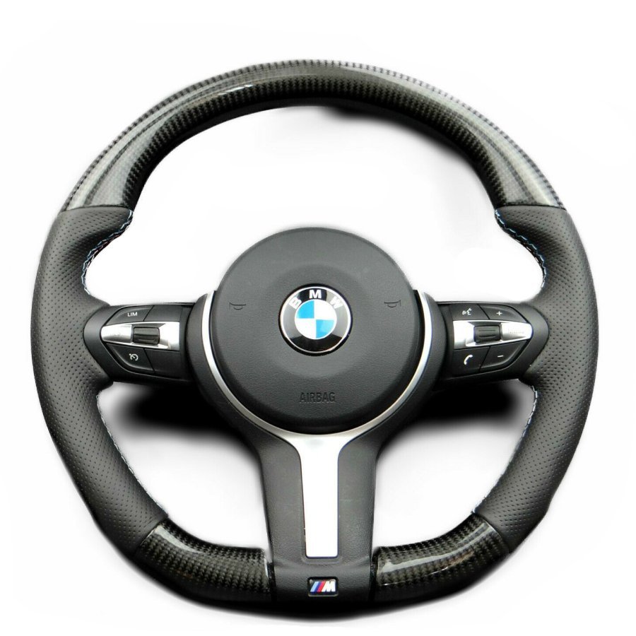 BMW F15 F30 M Style Steering Wheel Carbon Fiber Leather Flat Bottom