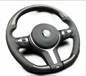 BMW F15 F30 M Style Steering Wheel Carbon Fiber Leather Flat Bottom