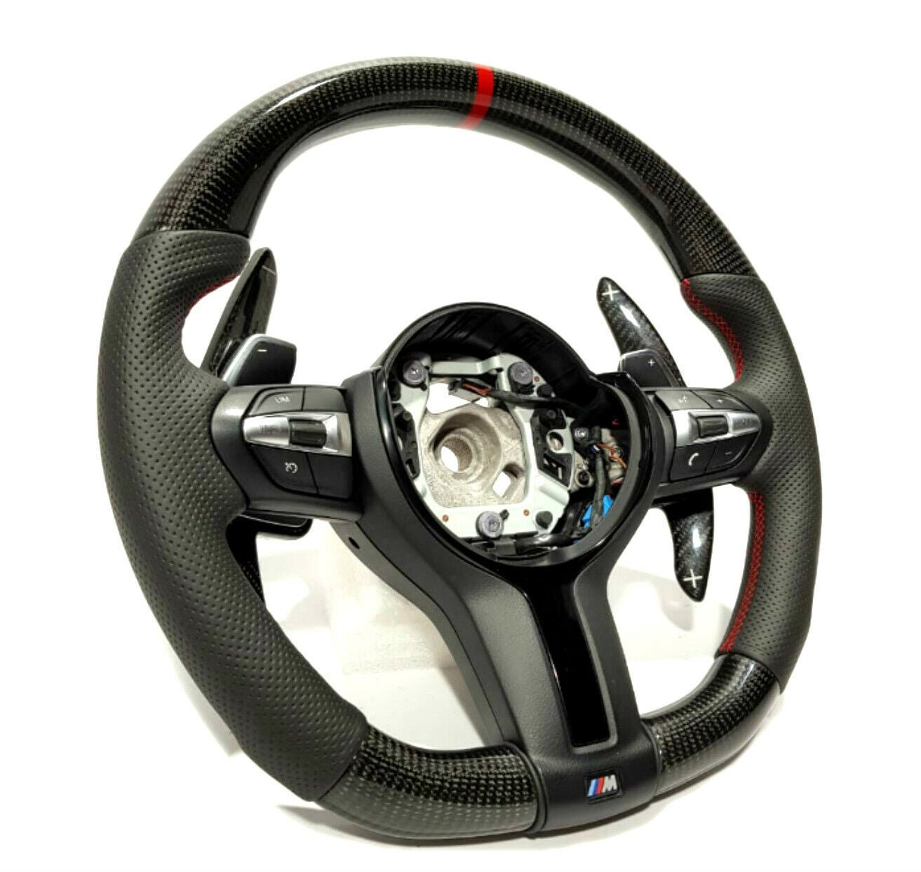 BMW F15 F30 M Style Steering Wheel Carbon Fiber Leather Paddle Shifts Red Strip
