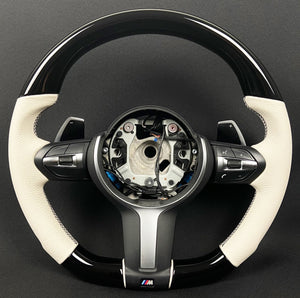 BMW F15 F30 M Style Steering Wheel Carbon Fiber White Leather