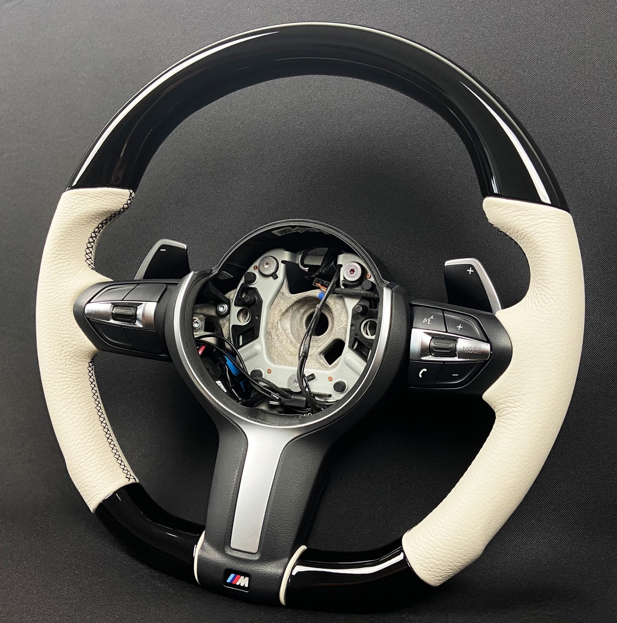 BMW F15 F30 M Style Steering Wheel Carbon Fiber White Leather Paddle Shifts