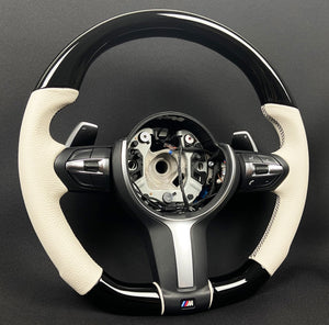 BMW F15 F30 M Style Steering Wheel Carbon Fiber White Leather Paddle Shifts