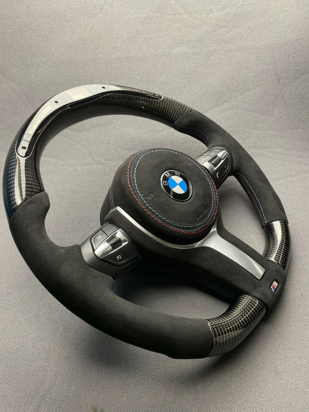 BMW F15 F30 M Style Steering Wheel Carbor Fiber Alcantara LED Flat Bottom