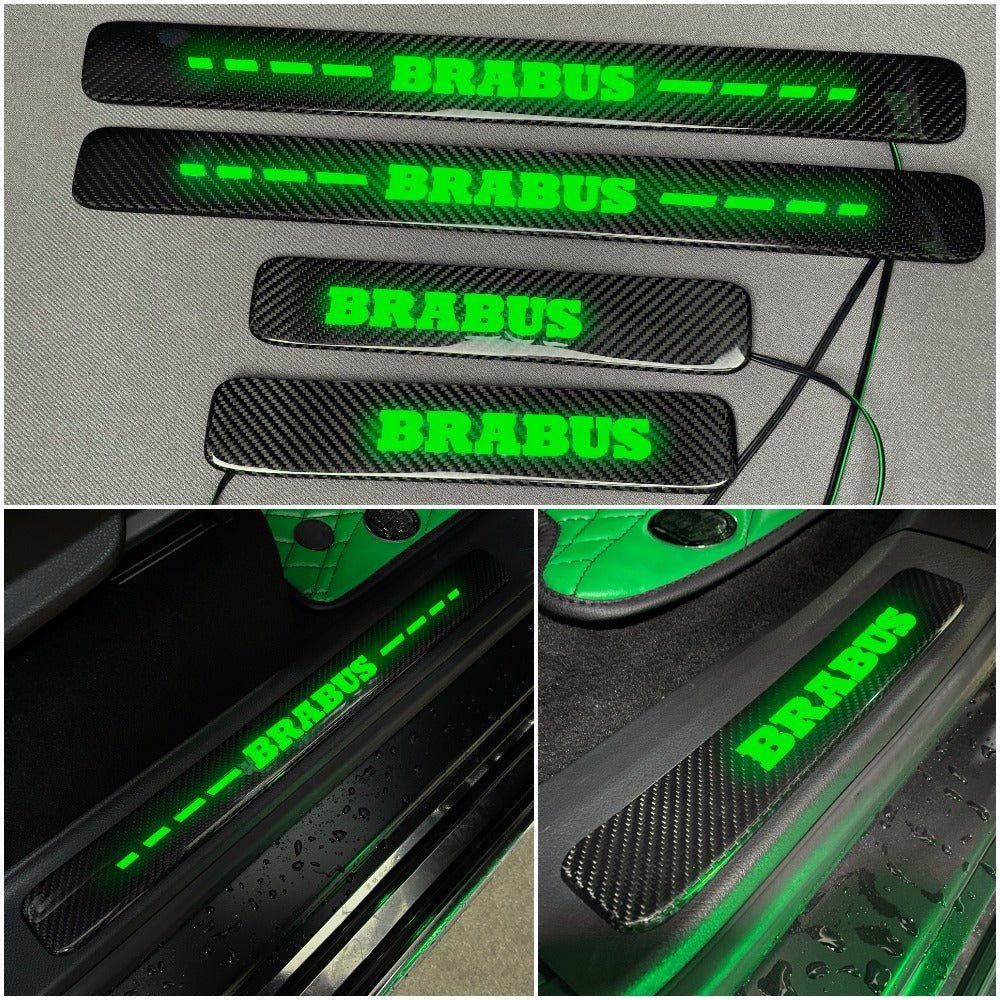 Alféizares de puerta de fibra de carbono estilo Brabus con iluminación LED verde para Mercedes-Benz w463a w464 G Wagon