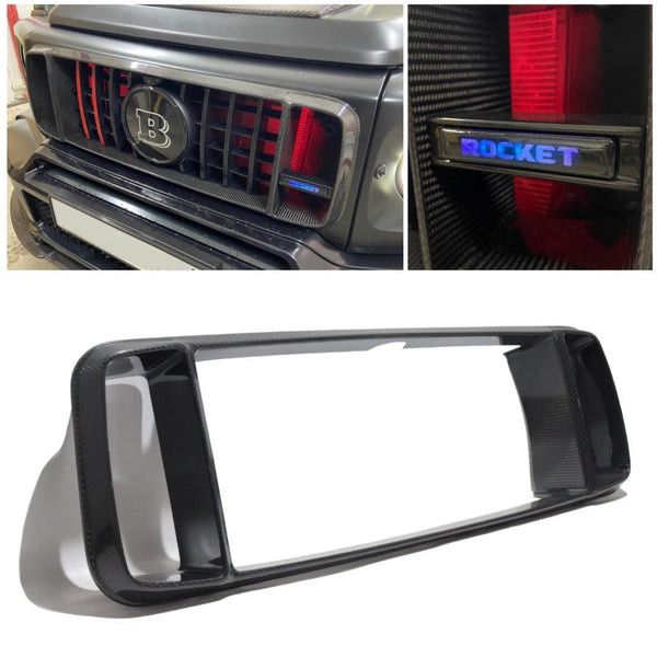 Carbon fiber Brabus Rocket G900 grille frame insertion red LEDs for Mercedes-Benz W463a W464