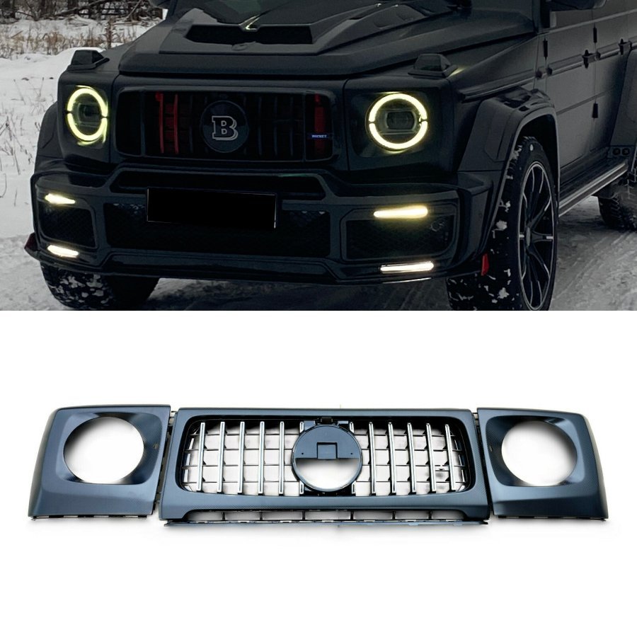 Carbon Fiber Front Grille Headlight Covers Set for Mercedes-Benz G-Wagon G-Class W463A W464 G63 G55