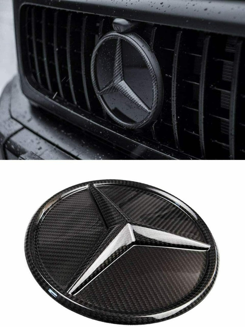 Emblema del logotipo de la insignia sólida estilo estrella de la parrilla delantera de fibra de carbono para Mercedes-Benz W463 Clase G G-Wagon
