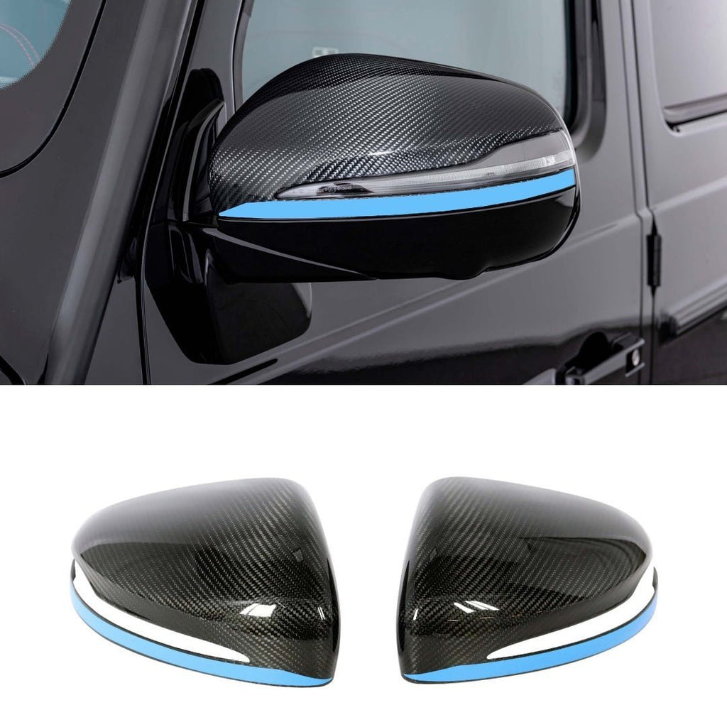 Carbon Fiber Mirror Covers with Blue Stripe for Mercedes-Benz G-Class W463A W464 G63