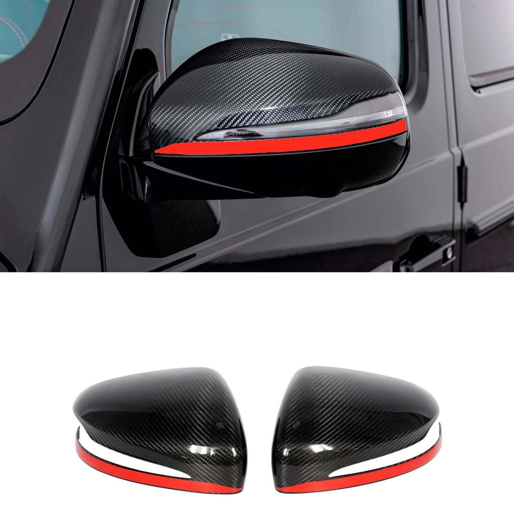 Carbon Fiber Mirror Covers with Red Stripe for Mercedes-Benz G-Class W463A W464 G63