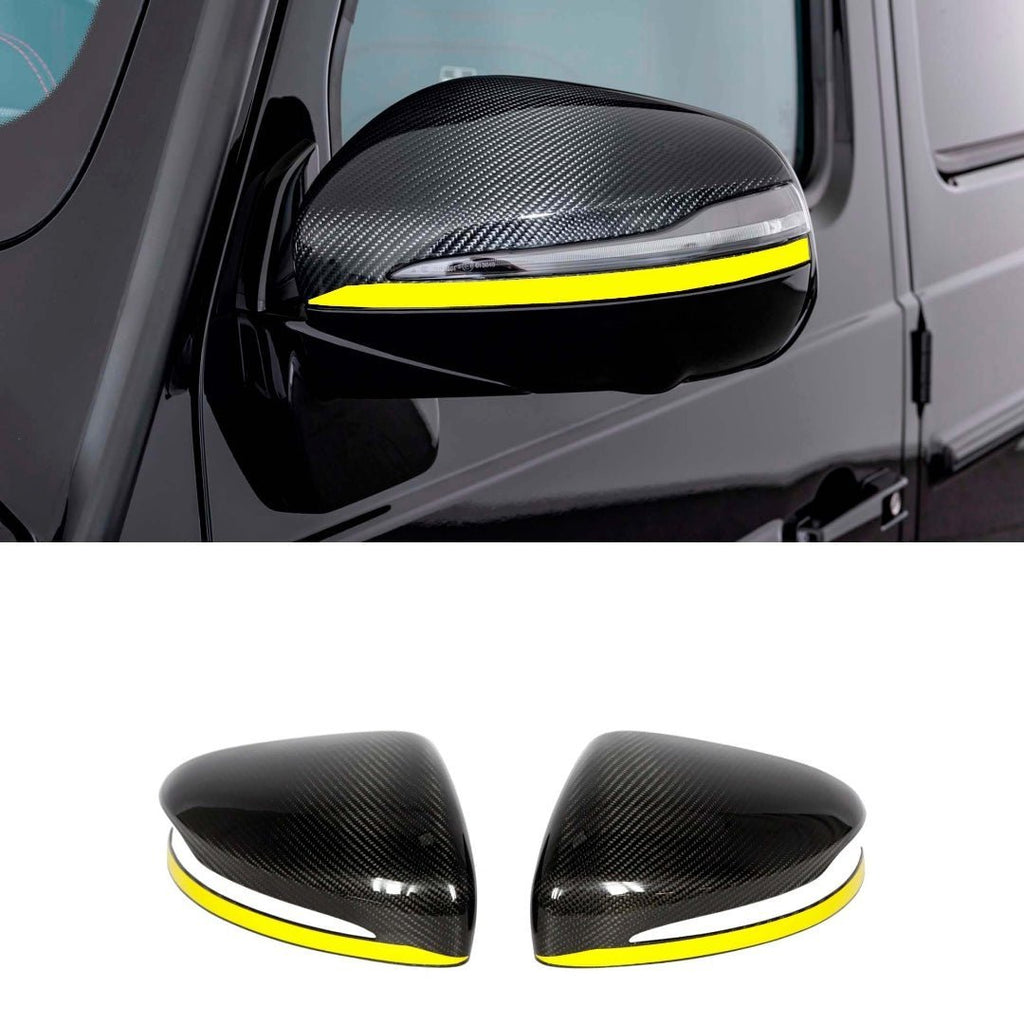 Carbon Fiber Mirror Covers with Yellow Stripe for Mercedes-Benz G-Class W463A W464 G63