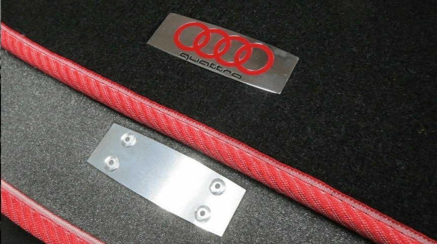 Fußmatten-Embleme-Logos-Set, 4-teilig, Audi-Ringe mit quattro, für alle Audi-Modelle