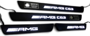 Mercedes-Benz AMG C63 Style W205 W204 W213 C Class Entrance mouldings LED Illuminated Door Sills Interior Trim Set 4 pcs Stainless Steel Black Matte White Sign