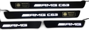 Mercedes-Benz AMG C63 Style W205 W204 W213 C Class Entrance mouldings LED Illuminated Door Sills Interior Trim Set 4 pcs Stainless Steel Black Matte White Sign