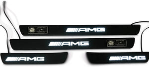 Mercedes-Benz Compatible with AMG Style W205 W204 W213 C Class Entrance mouldings LED Illuminated Door Sills Interior Trim Set 4 pcs Stainless Steel Black Matte White Sign