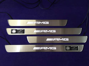 Mercedes-Benz Compatible with AMG W222 S222 S63 S500 S550 S65 S Class Entrance mouldings LED Illuminated Door Sills Interior Trim Set 4 pcs Stainless Steel Polished Chrome White Sign