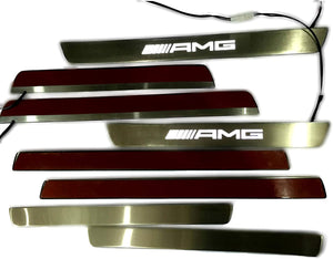 Mercedes-Benz Compatible with AMG W222 S222 S63 S500 S550 S65 S Class Entrance mouldings LED Illuminated Door Sills Interior Trim Set 8 pcs Stainless Steel Polished Chrome White Sign