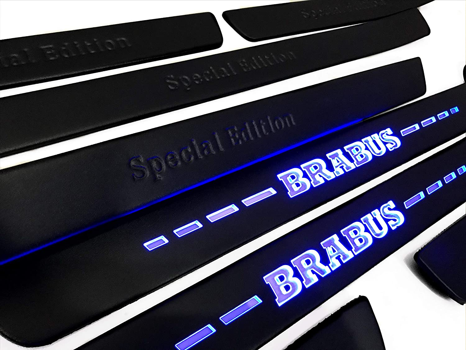 Mercedes-Benz Compatible with Brabus Style Special Edition W222 S222 S63 S500 S550 S65 S Class Entrance mouldings LED Illuminated Door Sills Interior Trim Set Stainless Steel Black Matte Blue Sign