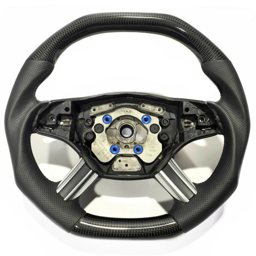 Mercedes-Benz ML GL R Class X164 W164 Steering Wheel Carbon Fiber Leather Flat