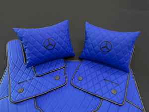 Mercedes-Benz W463A G63 G500 Floor Mats Soft Blue Leather Black Stitching Logo Emblem