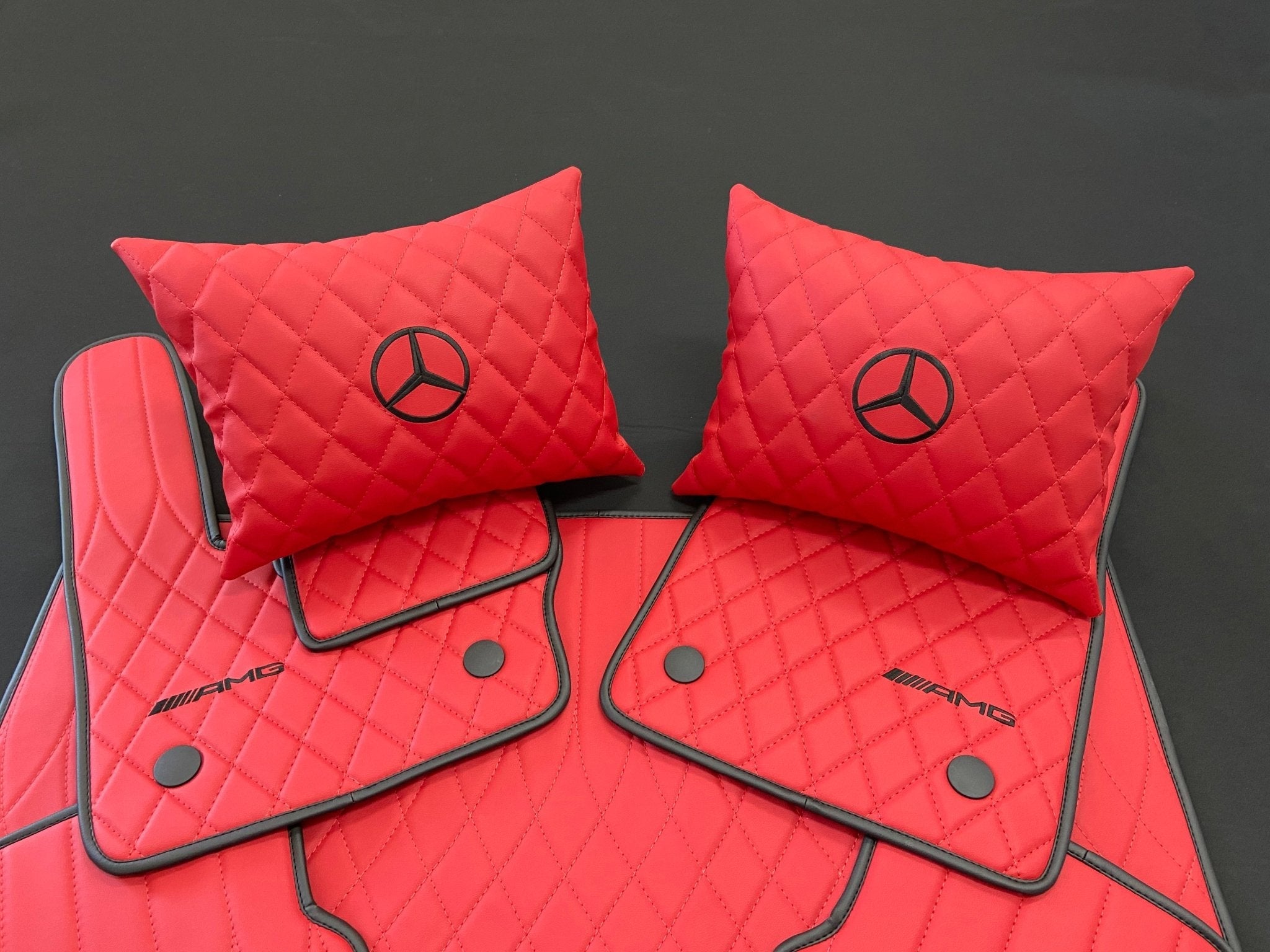 Mercedes-Benz W463A G63 G500 Floor Mats Soft Red Leather Black Stitching Logo Emblem
