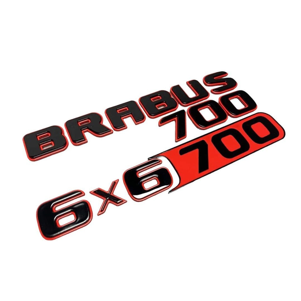 Juego de insignias metálicas Brabus 700 6x6 Style rojo con emblemas negros para Mercedes-Benz W463 6x6 
