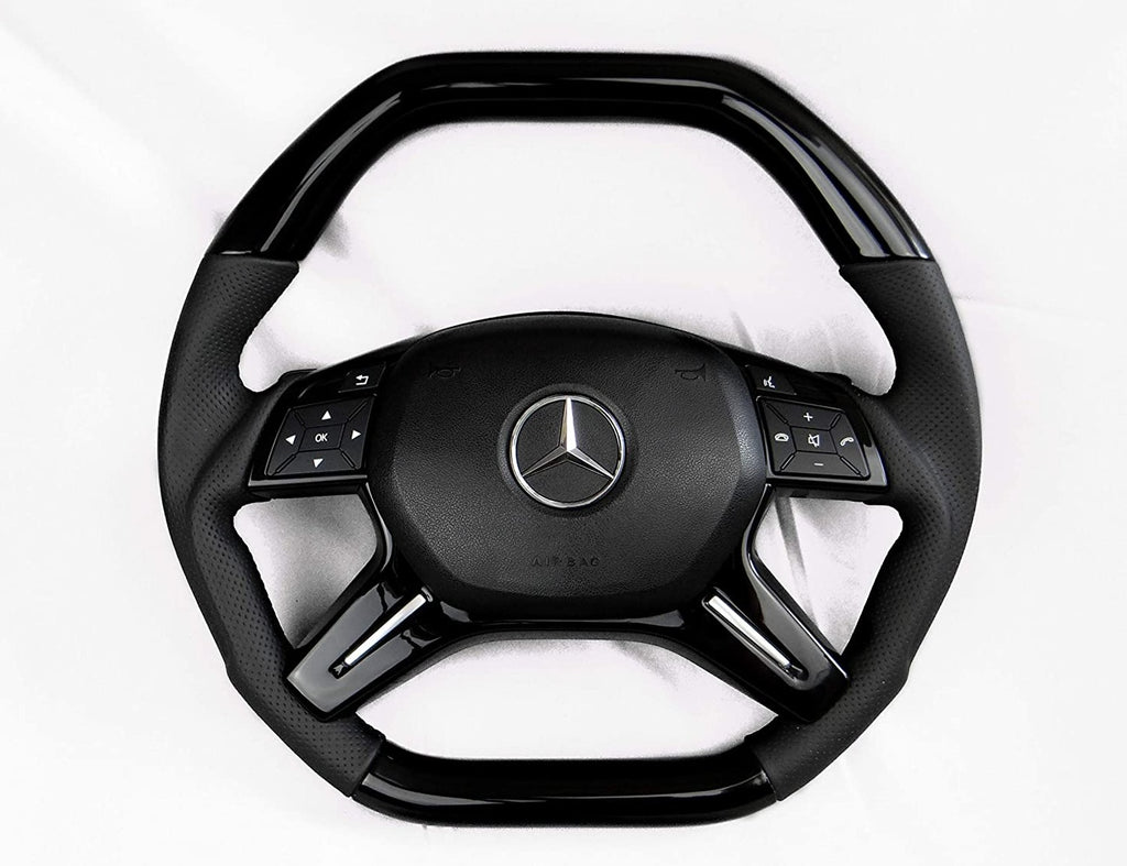 Piano Black Steering Wheel Flat top Flat bottom for Mercedes-Benz G-Class G-Wagon W463 G63 G55 G500 Perforated Leather Black Edition