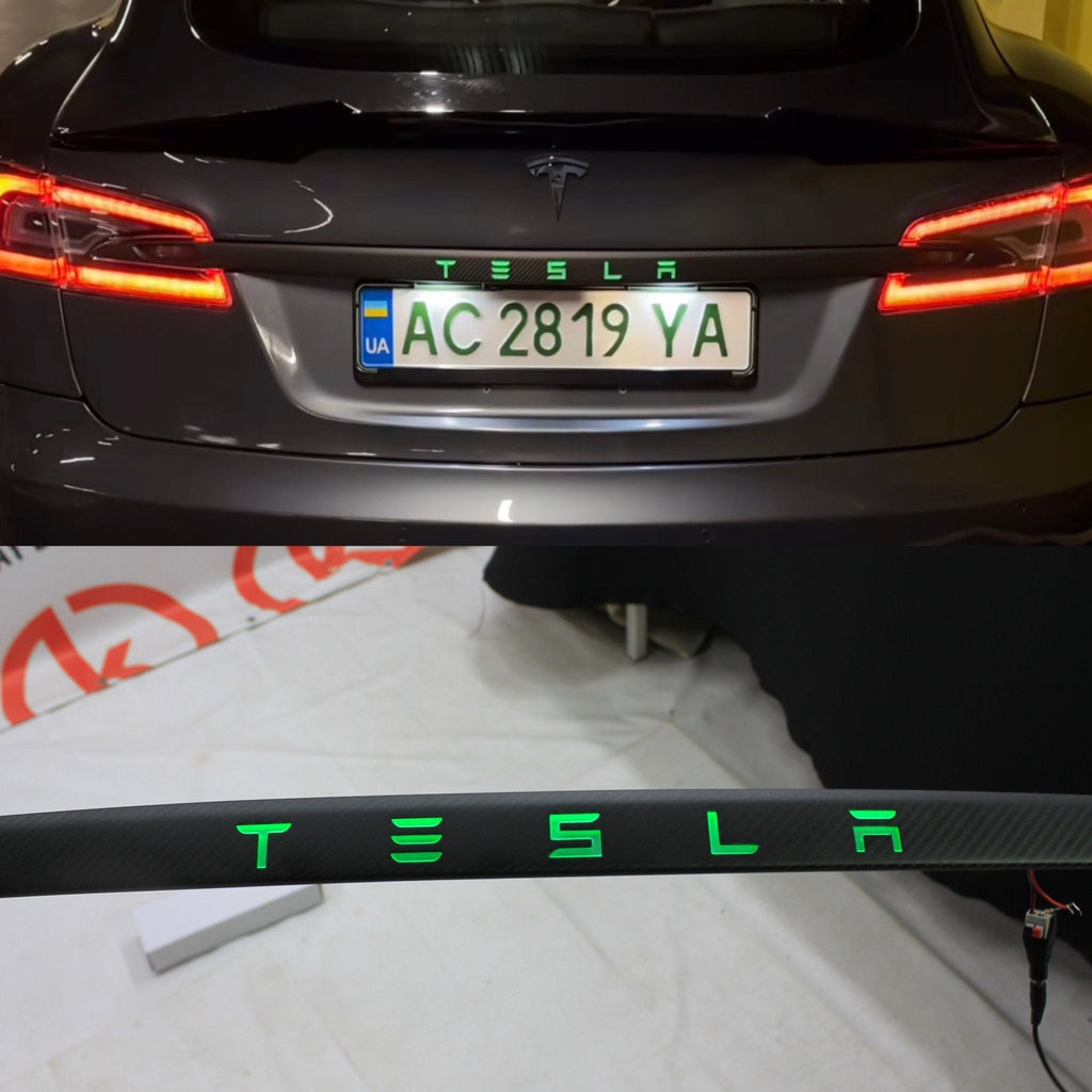 Carbon-Heckverkleidung für den hinteren Kofferraum + LED-Tesla-Deckel für Tesla Model S 2013–2019