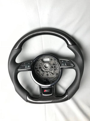 Volante fibra de carbono perforado cuero negro fondo plano para Audi A6 A7 A8